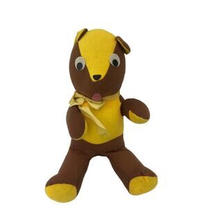 Vintage 1970s Novelty Prize Genie Toys Teddy Bear Stuffed Animal Brown/Yellow